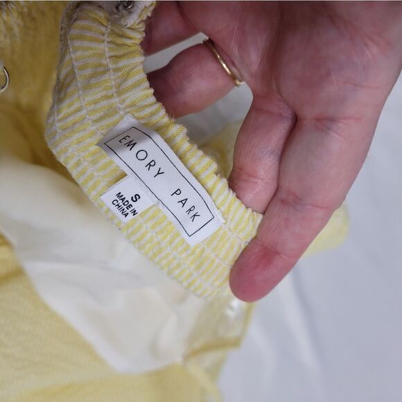 EMORY PARK dress yellow stripe seersucker spaghetti strap wrap mini S‎ - Picture 8 of 13